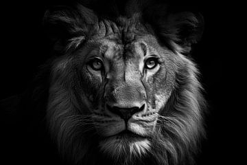 Portret van een leeuw in zwart wit van Digitale Schilderijen