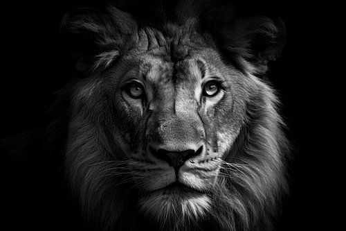 Portret van een leeuw in zwart wit