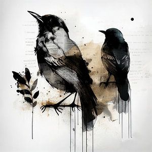 Oiseaux noirs lisant un magazine