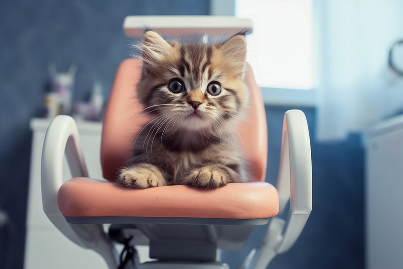 Adorable petit chaton sur un fauteuil de dentiste dans un cabinet dentaire par Animaflora PicsStock