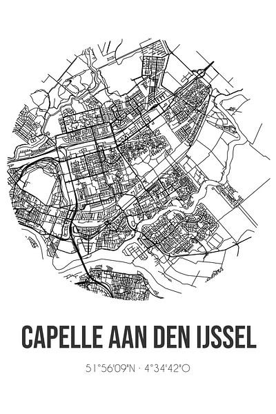 Capelle aan den IJssel (South-Holland) | Map | Black and White by Prints of Place
