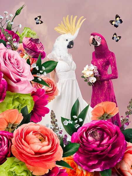 A beautiful couple, hard pink collage by Lida Bruinen