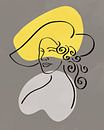 Line art of a woman with hat with two organic shapes in yellow and grey by Tanja Udelhofen thumbnail