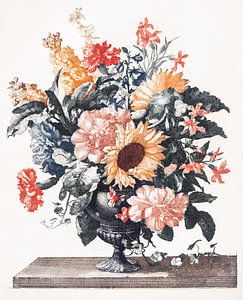 Vase en pierre avec des tournesols et des oeillets, Johan Teyler