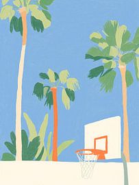 Palmen- & -Basketballplatz – Illustration mit Küstenmotiv