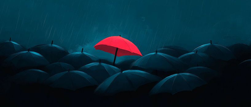 Red umbrella in the rain by Poster Art Shop