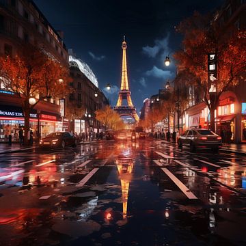 Parijs in de nacht van The Xclusive Art