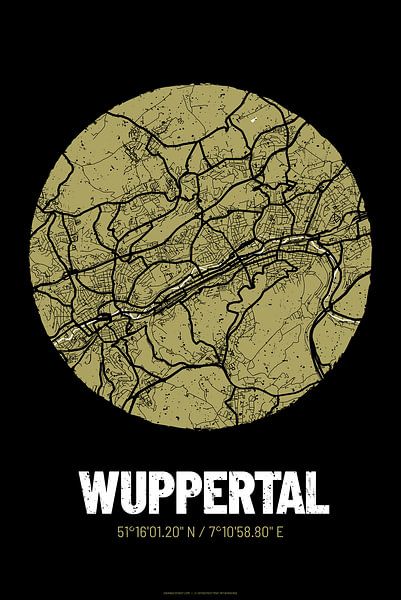 Wuppertal – City Map Design Stadtplan Karte (Grunge) von ViaMapia
