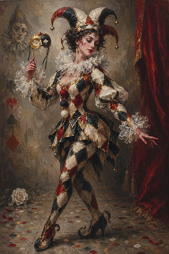An elegant female harlequin painting.