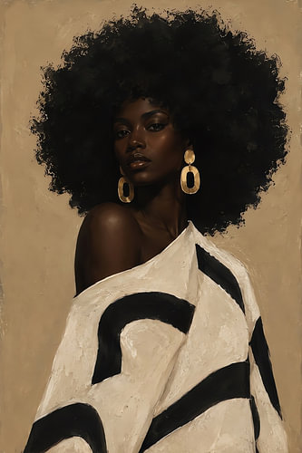Afro-Muse in Schwarz-Weiß