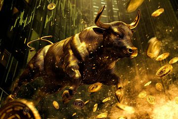 Gouden stier met munten - Dramatisch van Poster Art Shop
