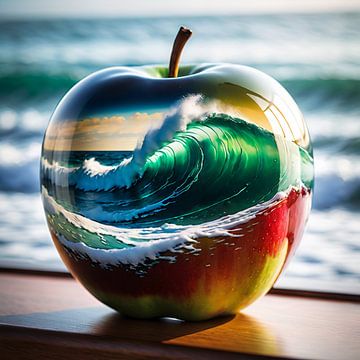 Zee golven glas appel reflectie van A.D. Digital ART