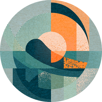 Geometrisch landschap met zon en bergen