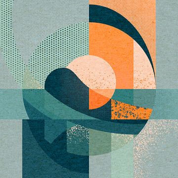 Geometrisch landschap met zon en bergen van Mixed media vector arts