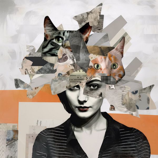 Cat lady collage #2 by Vlindertuin-Art