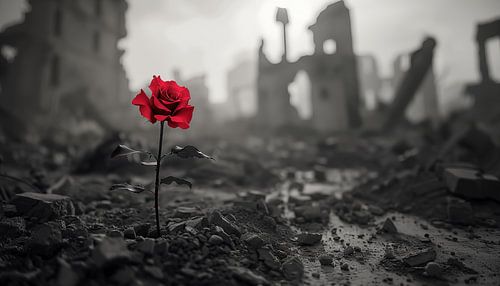 Eenzame roos in oorlogstijd panorama