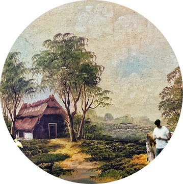 Schilderij 2.0 van boerderijtje, boer en koe van Ruben van Gogh - smartphoneart