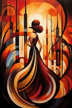 Abstract art deco stijl met een mooie vrouw van Art Bizarre