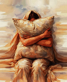 Hiding Behind the Pillow – Vulnerable Figure Painting