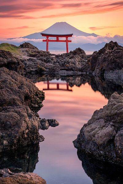 Torii in front of Mount Fuji - sunset by Poster Art Shop