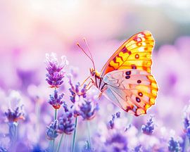 Butterfly Resting on Lavender in Sunlight by ArtMomente