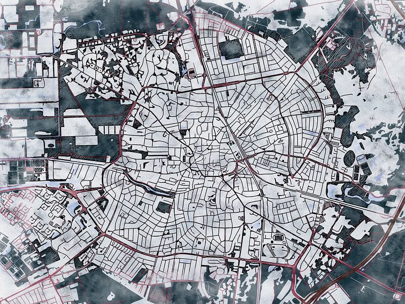 Map of Hilversum with the style 'White Winter' by Maporia