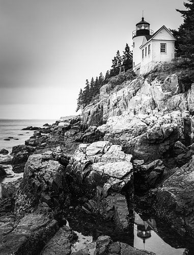 Feu de tête de Bass Harbor en noir et blanc