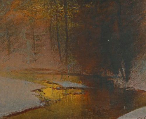 Besneeuwde rivier bij zonsondergang, Ladislav Mednyánszky