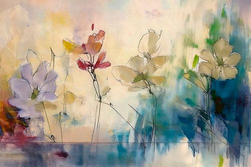 Modern en rustig Bloemenveld in aquarel stijl