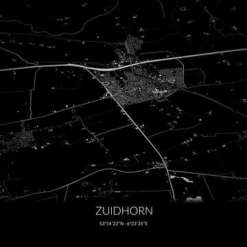 Zwart-witte landkaart van Zuidhorn, Groningen. van Rezona