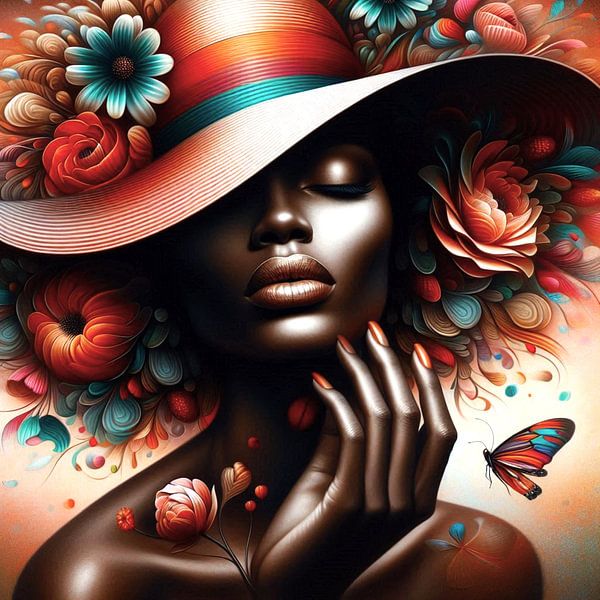 Porträt einer Frau mit Hut und Blumen von Bernhard Karssies