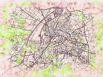 Kaart van Poitiers in de stijl 'Soothing Spring' van Maporia