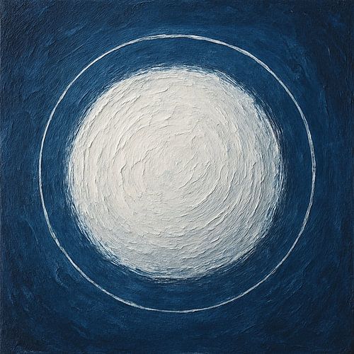 Witte lineaire cirkel en grote cirkel met blauwe achtergrond