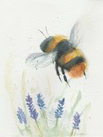 Hommel en lavendel handgeschilderde aquarel