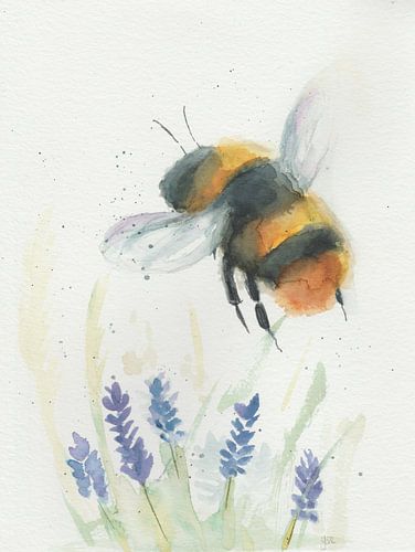 Bumblebee and lavender handpainted watercolour