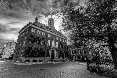 The Town Hall of Leeuwarden (black and white photo)