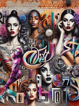 Graffiti (collage) van glamour en mode op de bakstenen muur van Segaspics