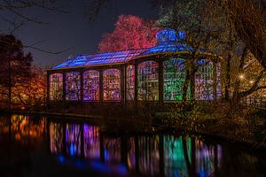 De kleurrijk verlichte Hortus Botanicus van Amsterdam van Jeroen de Jongh