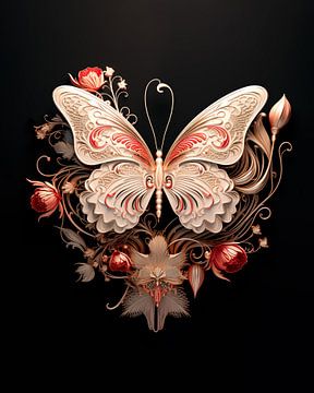 Papillon orné de fleurs.