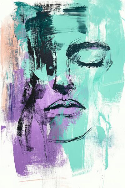 Vrouw Portret in Expressieve Kleurslag Abstracte Emotie van Eva Lee