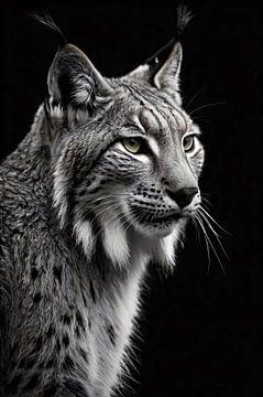 Realistisch zwart-wit lynx portret van Art & Soul Creations