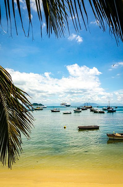 Sailboats in the bay off Buzios on the Costa do sol in Brazil by Dieter Walther