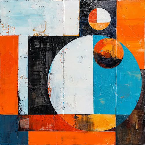 Cirkelvormige geometrie in blauw en oranje