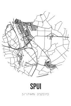 Spui (Zeeland) | Carte | Noir et blanc sur Rezona