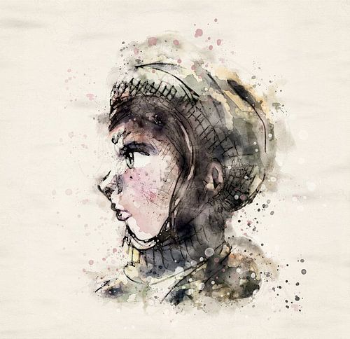 Portret meisje met muts - zijkant gezicht