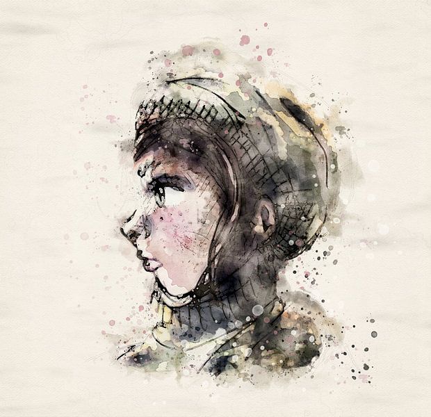 Portrait d'une jeune fille avec un chapeau - visage de côté par Emiel de Lange