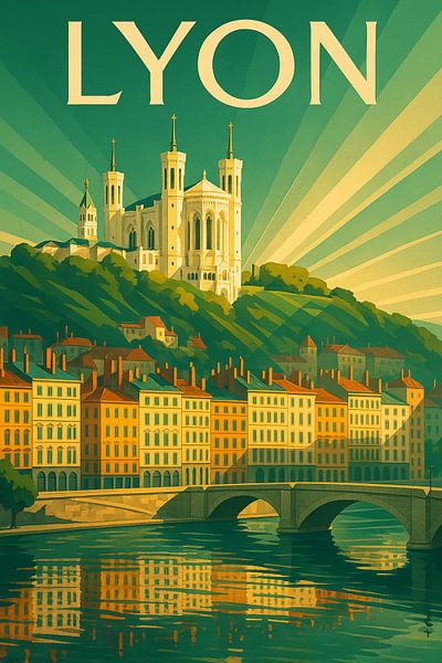 Lyon Art Deco Reisposter - Basiliek &amp;; Rivierfront van Travel Shop