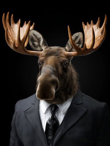 Business moose with antlers - Majestic forest animal portrait