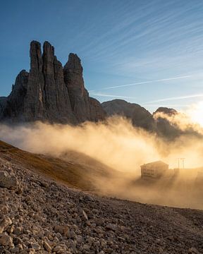 Sunrise at the vajolet towers in the dolomites