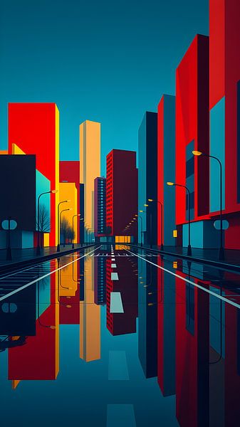De stad weerspiegeld in een kleurrijke compositie van Bart Veeken